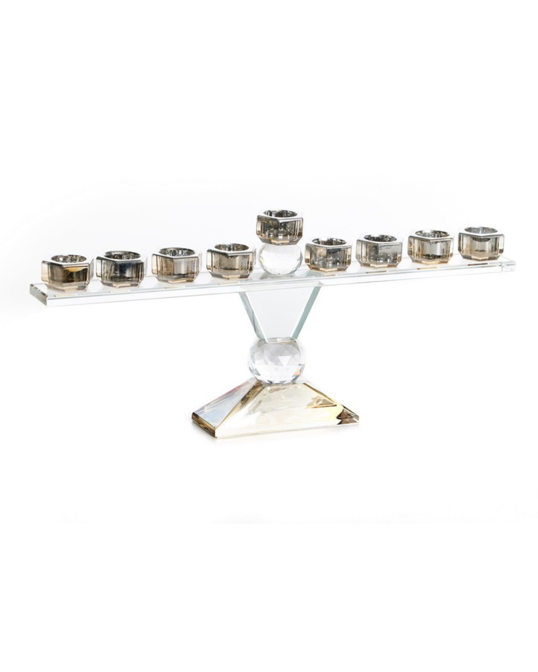 חנוכיית “קריסטל קנים צבעוניים” – ענבר וכסף