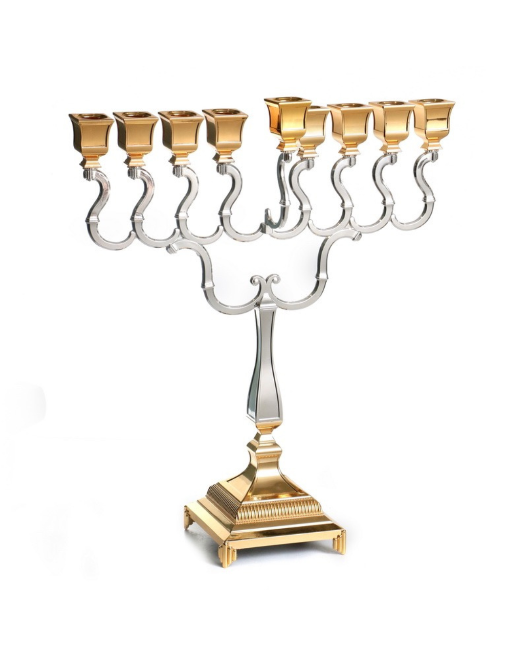 חנוכיית “בארוק משולב” – מתכת בציפוי כסף וזהב