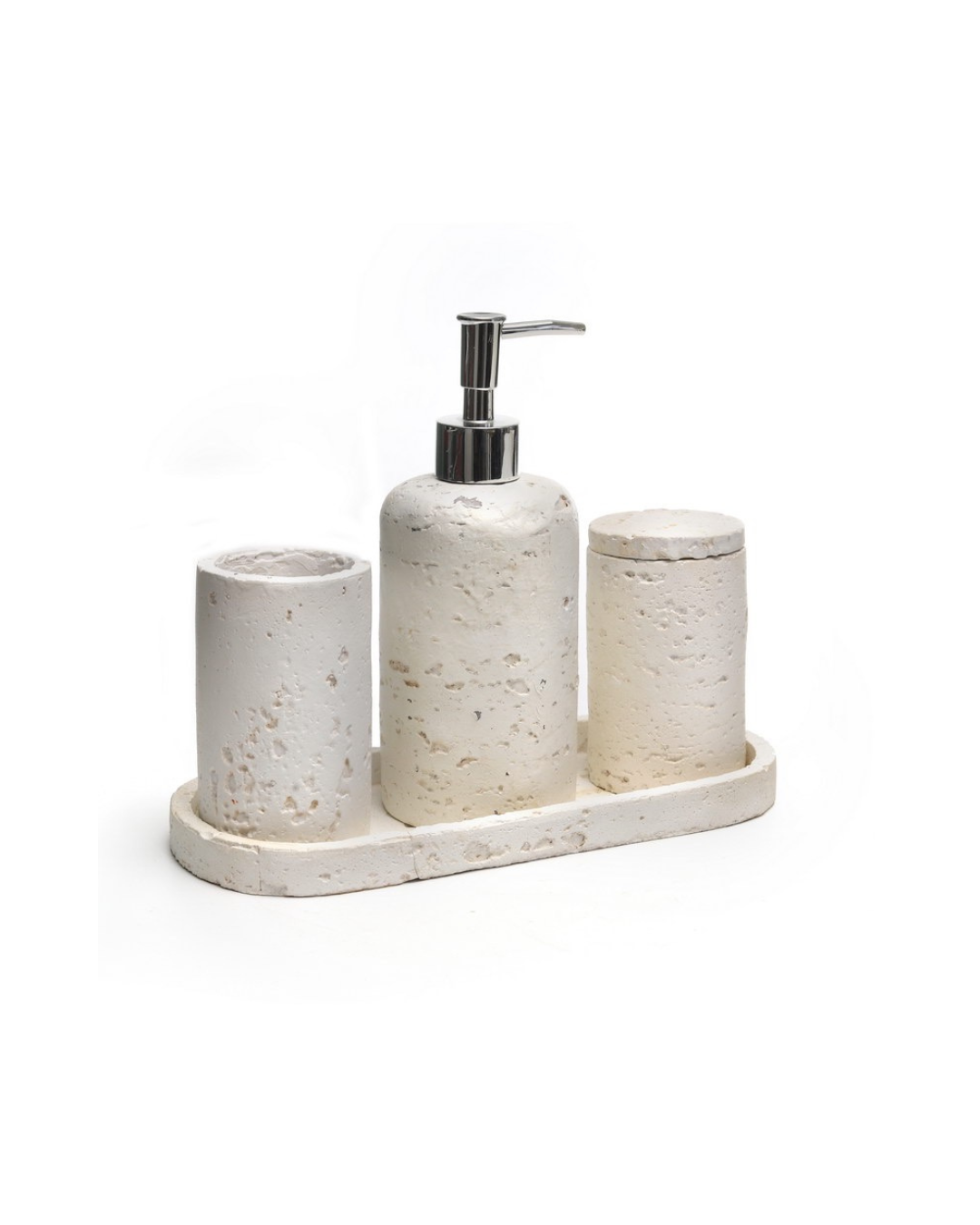 סט אמבטיה דמוי טרוורטין 3 חלקים על מגש - Armonia