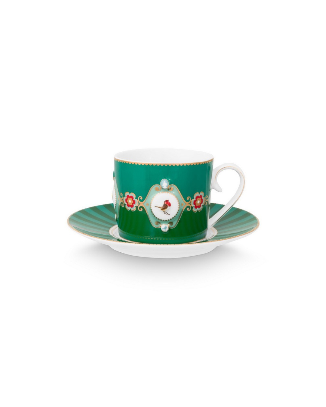 סט 6 ספלי תה עם תחתיות – Love Birds Green