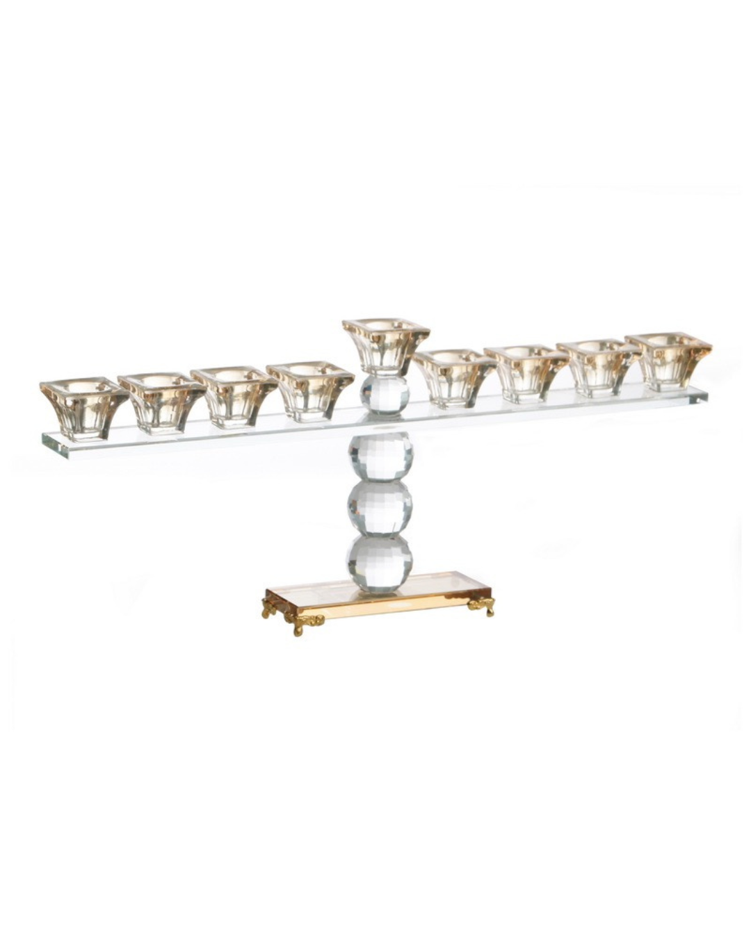 חנוכיית “קריסטל ענבר” – קריסטל שקוף עם בסיס ענבר