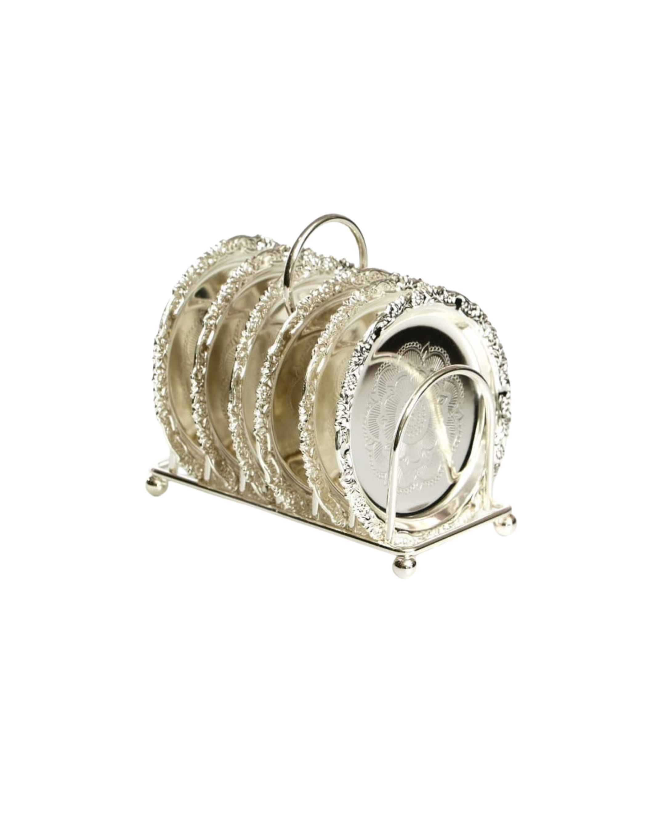 סט 6 תחתיות לכוסות על מעמד כסף – Regal Stand Coasters