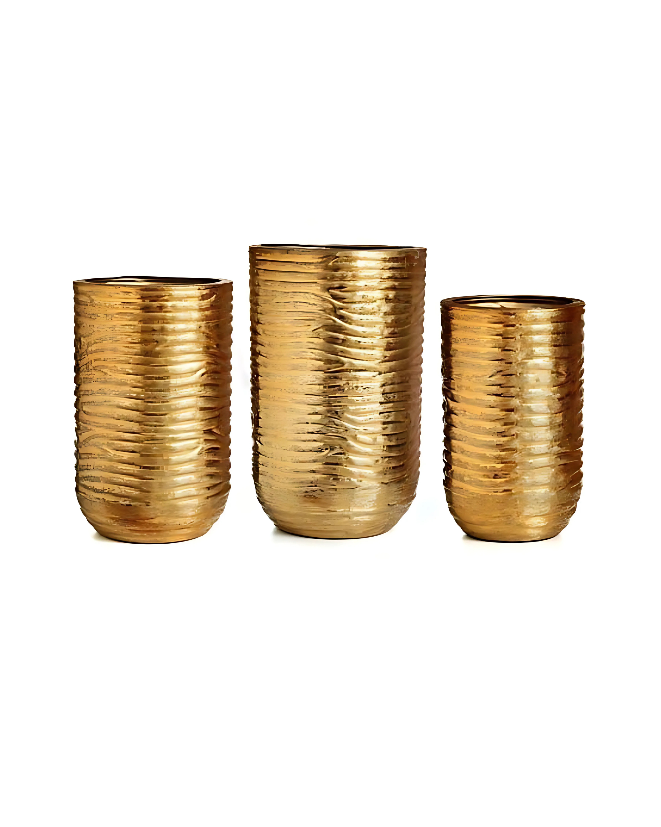 סט 3 אגרטלי מתכת לעציצים – Gold Planter Set