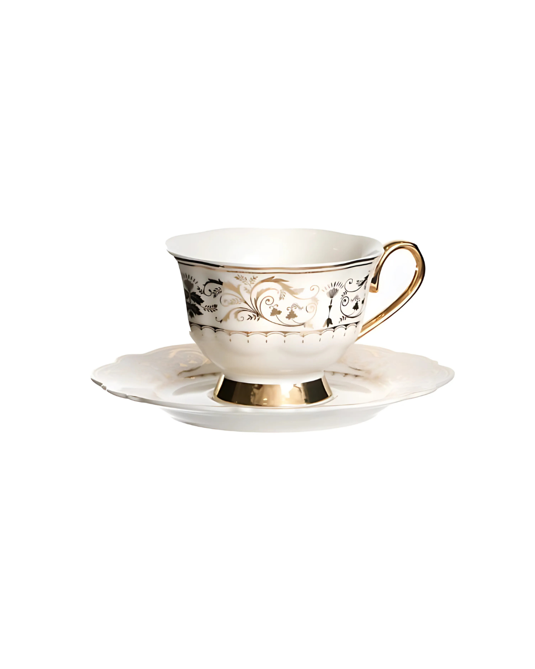 סט 6 כוסות תה עם תחתיות – Fortune Gold White